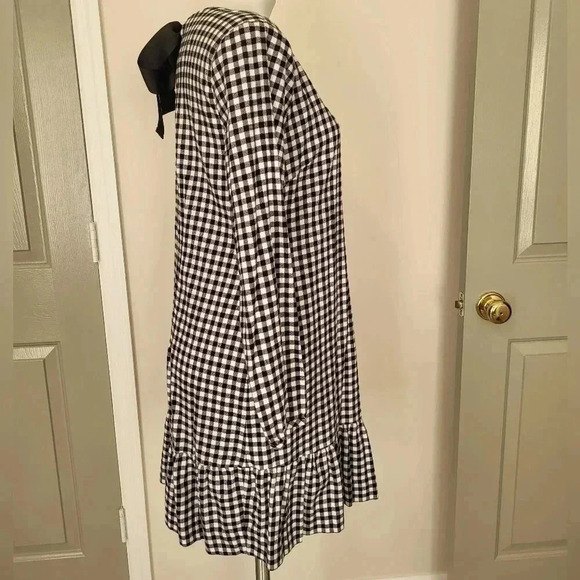 J.Crew Black/White Gingham Flannel Ruffle Bow Back Dress(S) - Picture 4 of 11